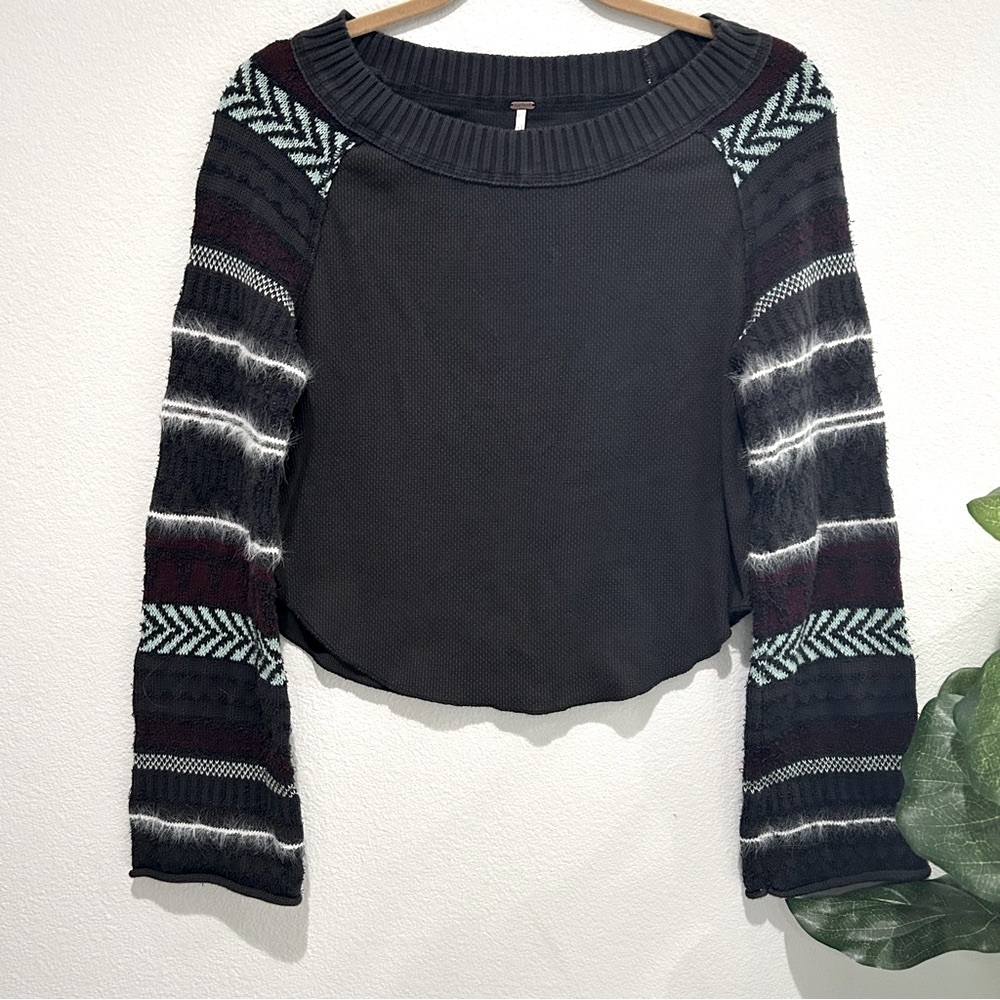 Free People fairground cropped thermal knit sleeves grey